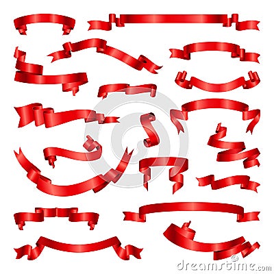Set of red ribbons. Collection of scarlet banner. Vector Vector Illustration