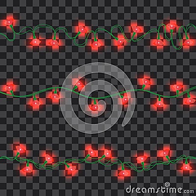 Set of red shining garland lights Vector Illustration