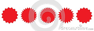 Set of red starburst, sunburst badges. Design elements - best for sale sticker, price tag, quality mark. Cartoon Illustration