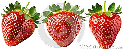 Set of Red Strawberries Isolated on White Background - Generative Ai Stock Photo