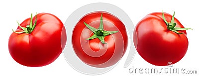 Set of red tomato with leaves isolated Stock Photo