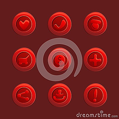 Set of red vector elements For Ui Game Vector Illustration