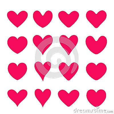 Set of red vector hearts. Flat style. Vector Illustration