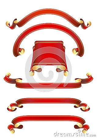 Set of red vector ribbon banners Vector Illustration
