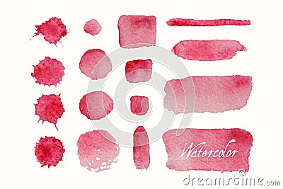 Set of red watercolor blobs and spots Vector Illustration