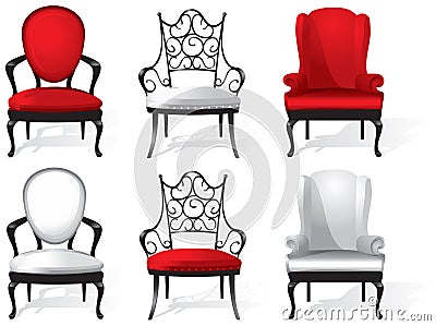 A set of red and white armchairs. Vector Vector Illustration