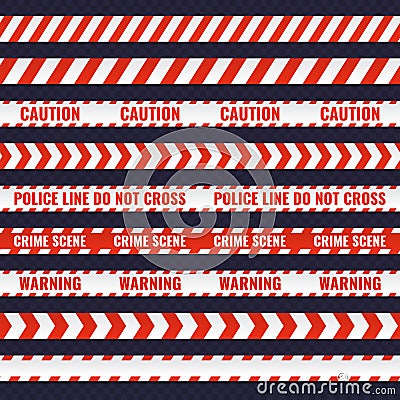 Set of red and white seamless police lines Vector Illustration