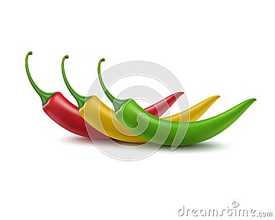 Set of Red Yellow Green Hot Chili Pepper on White Background Vector Illustration