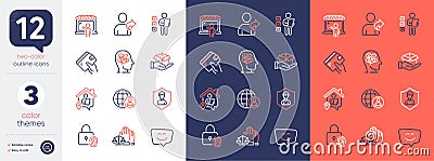 Set of Refer friend, Market seller and Hold box line icons. For design. Vector Vector Illustration