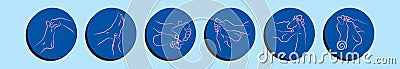 Set of reflexology cartoon icon design template with various models. vector illustration isolated on blue background Vector Illustration