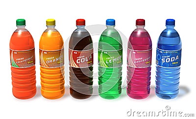 Set of refreshing drinks in plastic bottles Stock Photo
