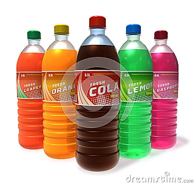 Set of refreshing drinks in plastic bottles Stock Photo