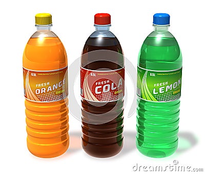 Set of refreshing drinks in plastic bottles Stock Photo