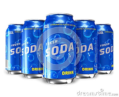 Set of refreshing soda drinks in metal cans Stock Photo