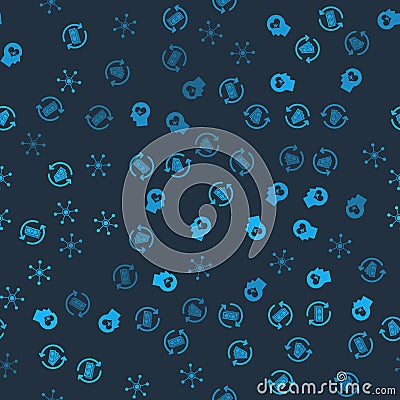 Set Refund money, Head with heartbeat, and Network on seamless pattern. Vector Vector Illustration