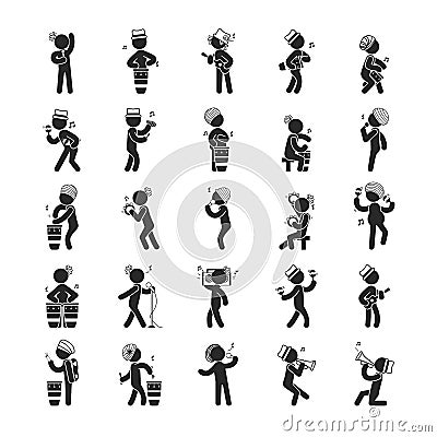 Set of reggae musicians , Human pictogram Icons Vector Illustration