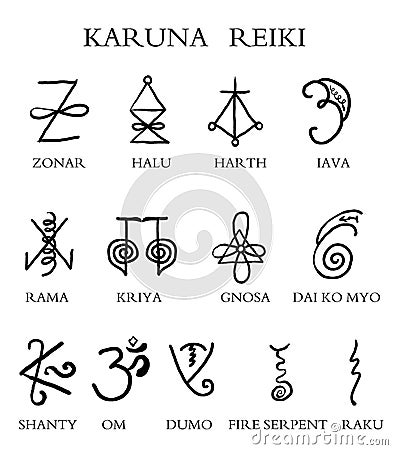 A set of reiki symbols isolated on white. Hand drawn elements for design. Vector Illustration