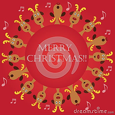 Christmas Carols by Reindeers border Vector Illustration