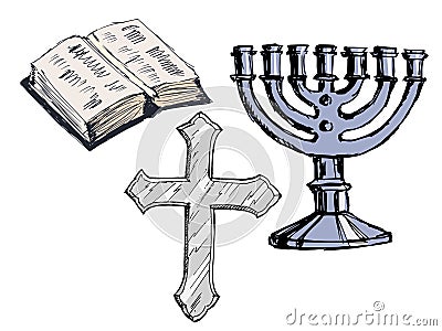 Set of religion attributes Cartoon Illustration