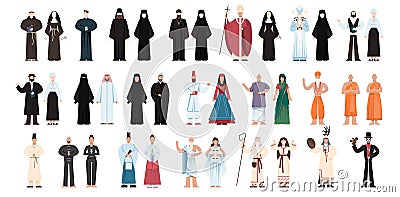 Set of religion people wearing specific uniform. religious figure Vector Illustration