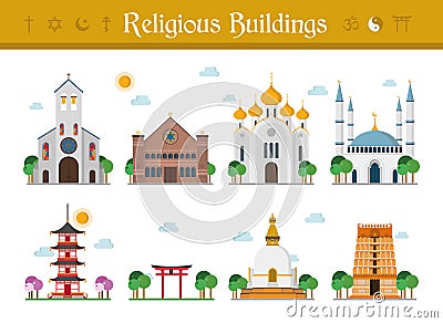 Set of Religious Buildings Vector Illustration Vector Illustration