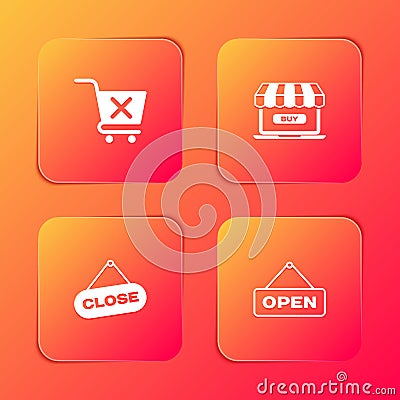 Set Remove shopping cart, Online, Hanging sign with Close and Open door icon. Vector Vector Illustration