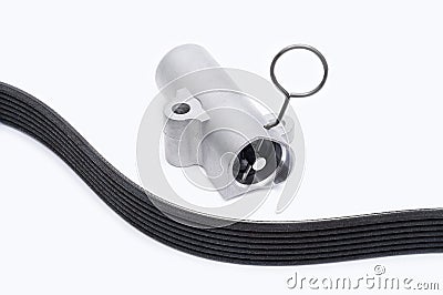 Car belt tensioner isolated on the white background. Spare parts. Stock Photo