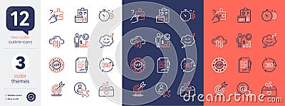 Set of Report, Cogwheel timer and Agreement document line icons. For design. Vector Vector Illustration