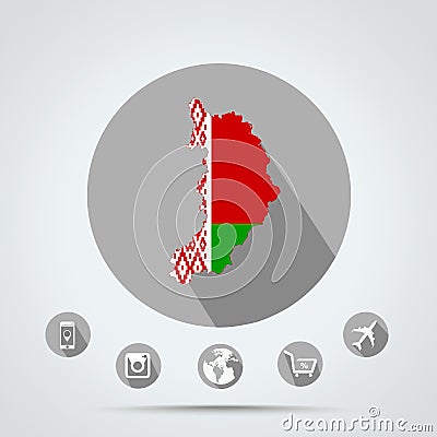 Set of Republic of Khakassia map in Belarus flag colors Country, Camera, Mobile, Web, Globe icons Stock Photo