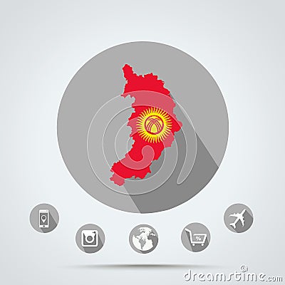 Set of Republic of Khakassia map in Kyrgyzstan flag colors Country, Camera, Mobile, Web, Globe icons Stock Photo