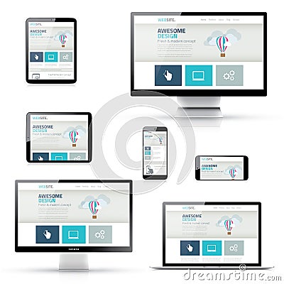 Set of Responsive Website Designs in Electronic Devices Vector Illustration