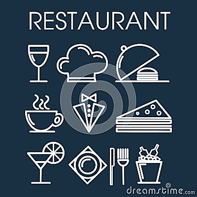 Set of restaurant line icon. Vector Illustration