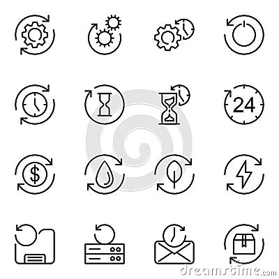 set of 16 restore and restart icons vector. clock, restart, restore, process, system and recycling Vector Illustration
