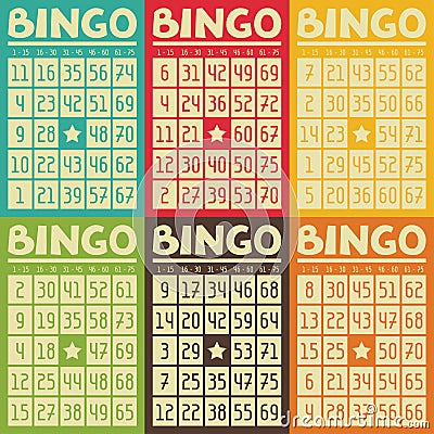 Set of retro bingo or lottery cards for game Vector Illustration