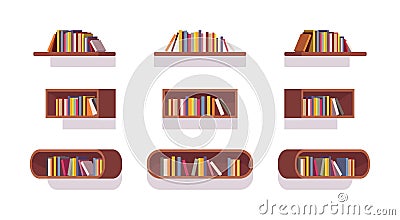 Set of retro bookshelves Vector Illustration