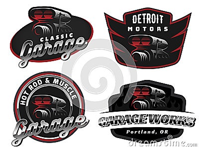 Set of retro car logo, emblems or badges. Vector Illustration