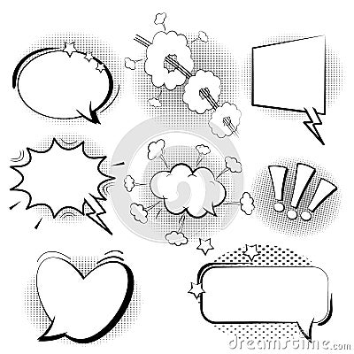 Set retro of cartoon, speech sketch. Comic speech bubbles. Empty dialog Clouds in pop art style. Vector Vector Illustration