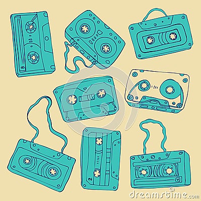 Set of retro cassette tapes Cartoon Illustration
