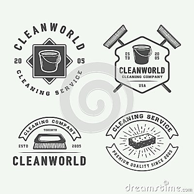 Set of retro cleaning logo badges, emblems and labels Vector Illustration