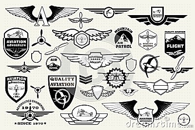 Set retro emblems, design elements , badges and logo. Aviation Vector Illustration