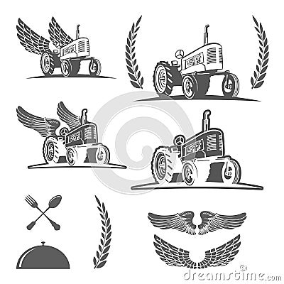 Set of retro farm tractor design. Vector Vector Illustration