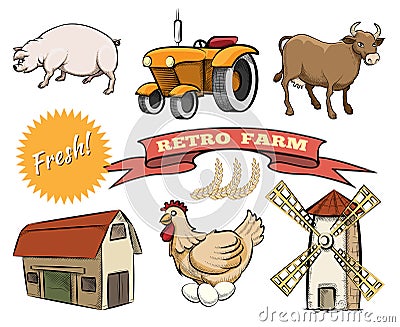 Set of Retro Farm vector icons Vector Illustration