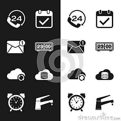 Set Retro flip clock, New, email incoming message, Telephone 24 hours support, Calendar with check mark, Cloud sync Vector Illustration