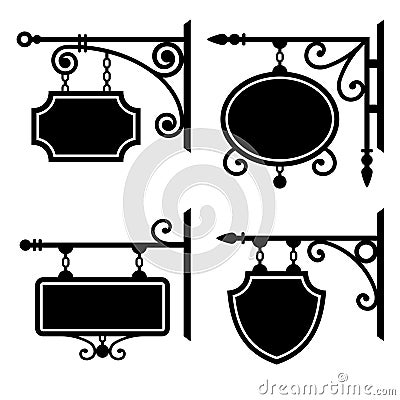 Set of retro graphic forged signboards Vector Illustration