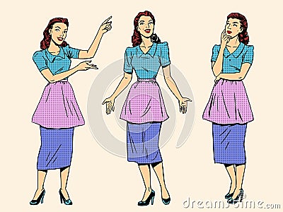 Set retro housewife woman wife girl Vector Illustration