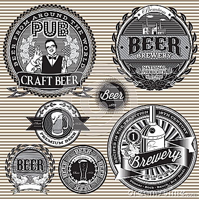 Set retro icons to topic beer Vector Illustration