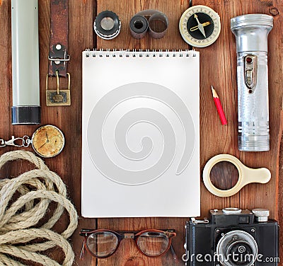 Set of retro items for tourists Stock Photo