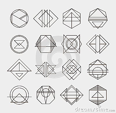 Set of retro line abstract hipster monochrome Vector Illustration