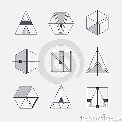 Set of retro line abstract hipster monochrome Vector Illustration