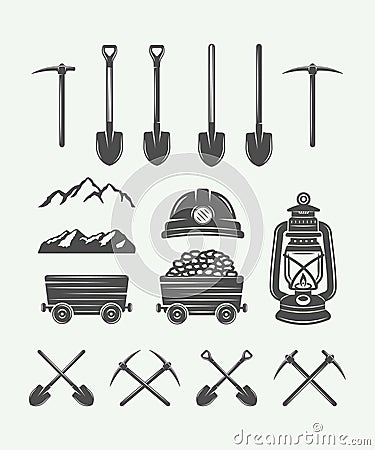 Set of retro mining or construction design elements Vector Illustration